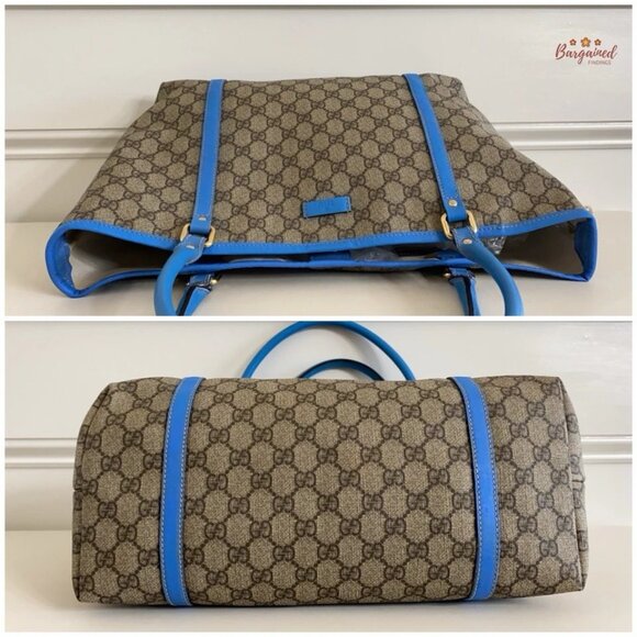 Authentic GUCCI Brown/Blue GG Coated Canvas Joy Medium Tote Bag - Picture 8 of 13